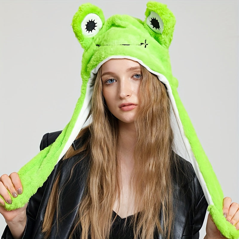 Cute Animal Moving Ear Hat Cute Panda Dog Frog Puppy Plush Hats Halloween Cosplay Party Earflap Hat For Women - view 3