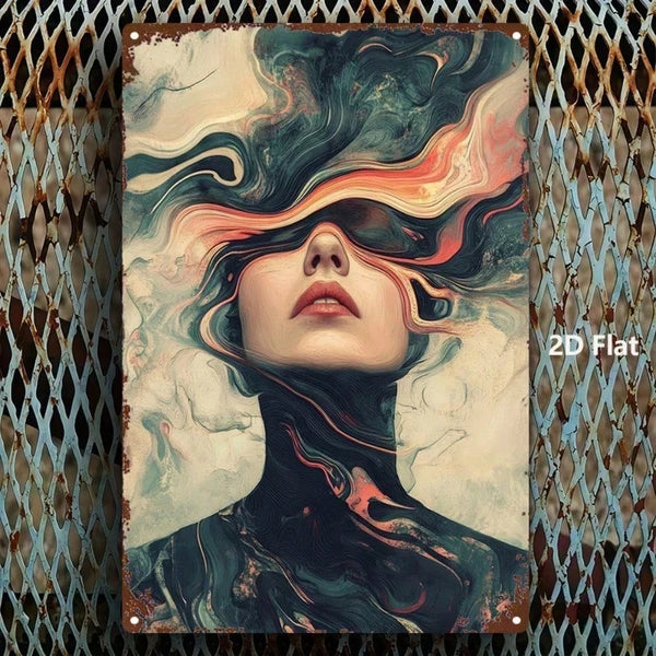 Abstract Woman Drowning Metal Sign 8x12 In, Farmhouse Bathroom Wall Decor, 2D Flat Room Accent Plaque - view 3