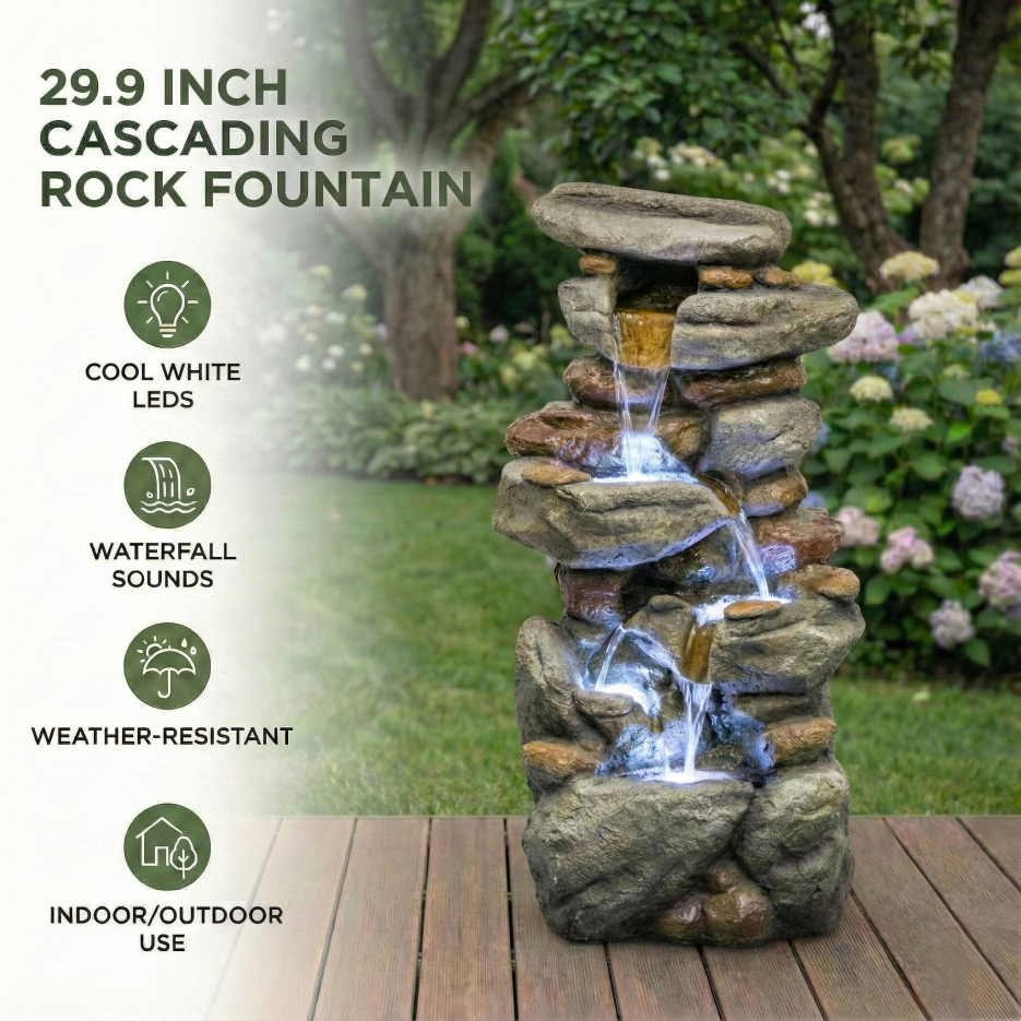 Outdoor Water Fountain Large - Stone Fountains With LED Light For Patio Yard Garden Backyard Decking Outdoor Or - view 3
