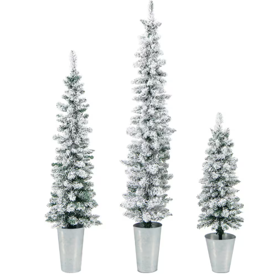 3 Pcs Set Potted Artificial Christmas Tree Snow Flocked Slim Pencil Christmas Tree - view 7