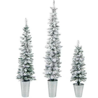3 Pcs Set Potted Artificial Christmas Tree Snow Flocked Slim Pencil Christmas Tree - view 7