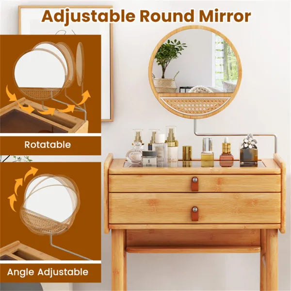 Bamboo Vanity with Mirror and 2 Storage Drawers - view 6