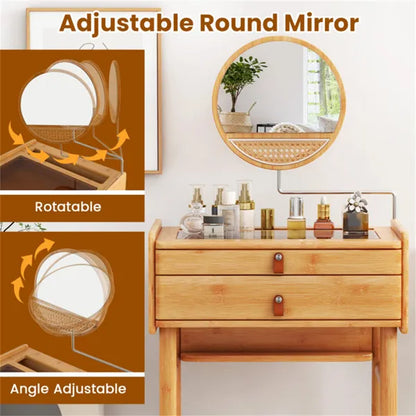 Bamboo Vanity with Mirror and 2 Storage Drawers - view 6