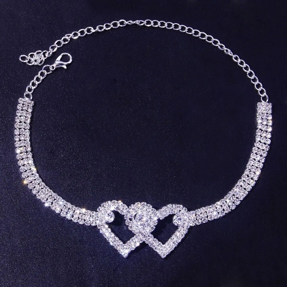 Double Heart Anklet Bracelet Love Barefoot Chain Bling Crystal Ankle Bracelet US - view 7