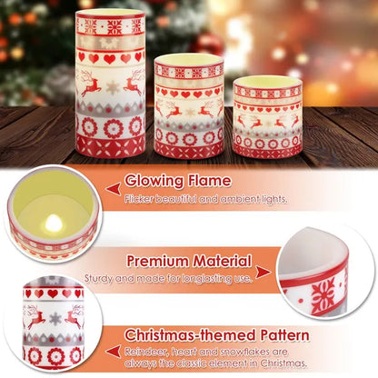 3Pcs Quantity Options Christmas Flameless LED Candles Deer Flickering Candle Lights Pillar Candles With 3 Lighting - view 2