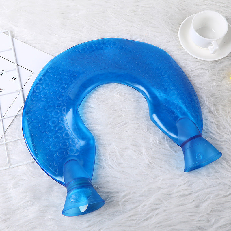 LU-shaped Wide Mouth Knob Hot Water Bottle Mini Transparent PVC Hot Water Bottle - view 2