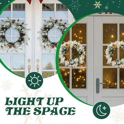 2 Pack 18in Pre-lit Snow Flocked Christmas Wreath, Lighted Artificial Xmas Wreath With 60 Warm Lights And 140 Tips - view 3