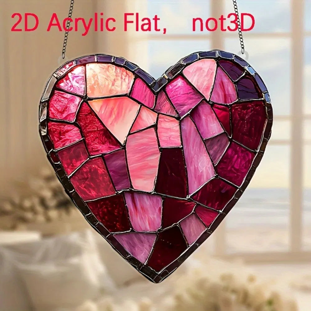 Stained Glass Style Acrylic Heart Sun Catcher Window Hanging Home Decor Gift for Holidays - view 7