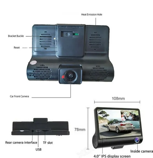 1080P 4 Dual Lens HD Car DVR Rearview Video Dash Cam Recorder Camera G Sensor