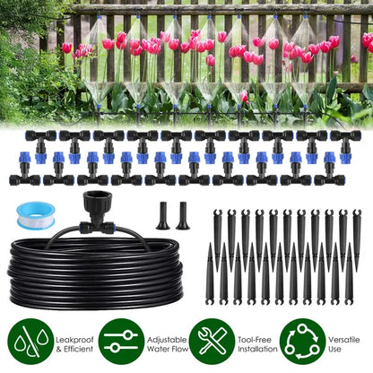 75FT Mist Drip Irrigation System With Adjustable Misting Nozzle Quick Connect Automatic Garden Watering System