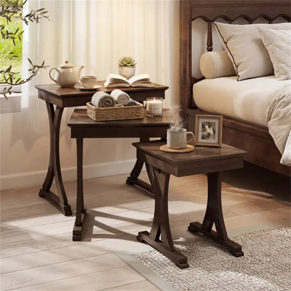 3-Piece Nesting Coffee Table Set, Space-Saving Design With Vintage Wood-Like Finish For Living Room - view 6