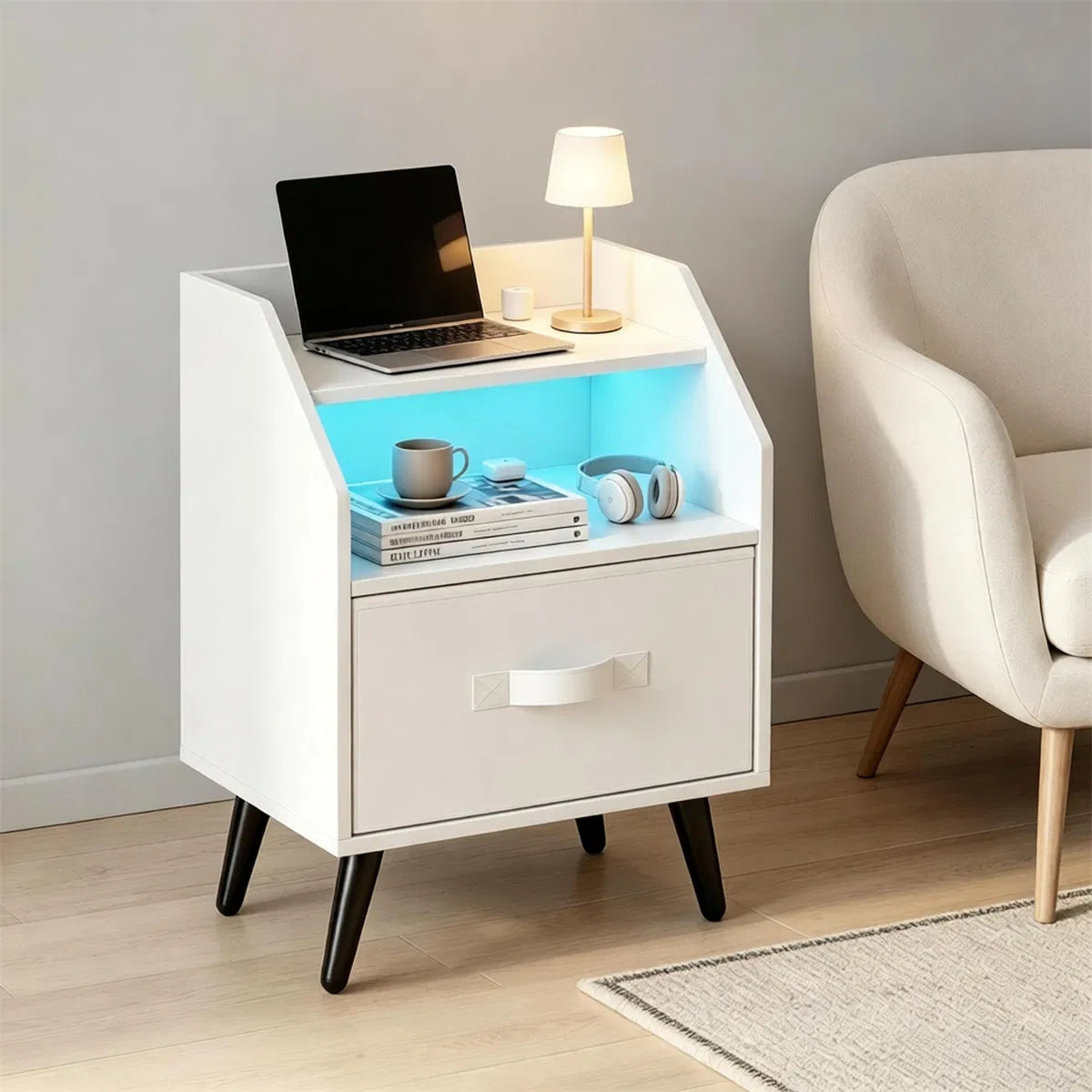 LED Nightstand with Charging Station, 16 Color RGB Remote Controlled Bedside Table with 2 AC Outlets USB Type-C Port - view 4