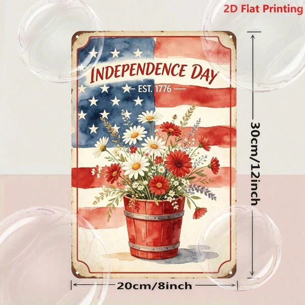 Independence Day 1776 Floral Metal Tin Sign, Inch Patriotic Iron Wall Art, Flag Decor With Pre-Drilled Holes Fo IkTok