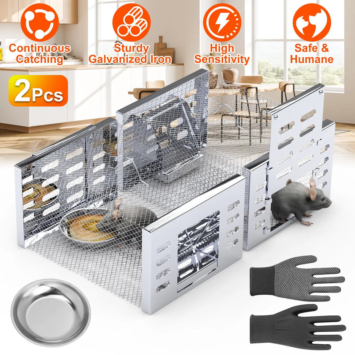 2Pcs Humane Rat Trap Catch and Release Live Mouse Cage Traps with Automatic Continuous Cycle Trapping for Chipmunk