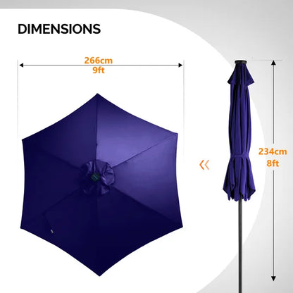 9ft Solar LED Patio Umbrella With Push Button Tilt & Crank, 6 Ribs Waterproof Polyester Outdoor Market Table Umbrella - view 6