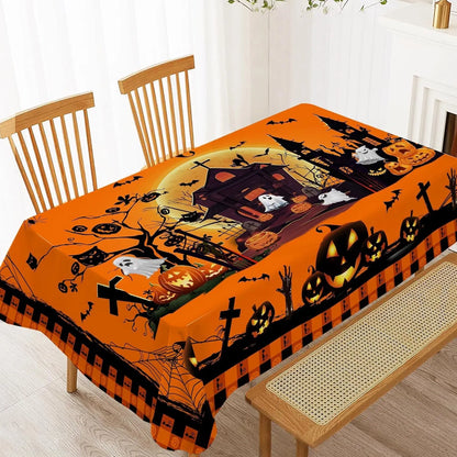 Hexagram Halloween Tablecloth Rectangle Pumpkin Tablecloths 60 x 84 inches Castle Ghost Table Cloth - view 6