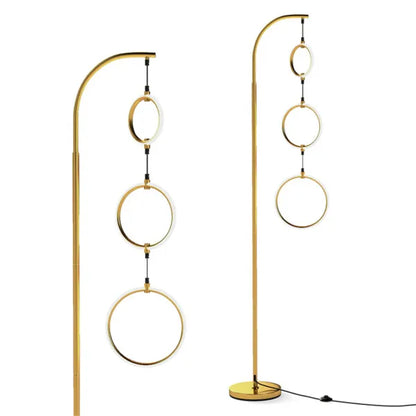3-Circle LED Floor Lamp, Gold Standing Lamp With Adjustable Brightness & 3 Color Temperatures