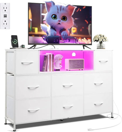 Dresser TV Stand For 45, 50, 55 Inch TV, Entertainment Center With LED Lights & Charging Station - view 3