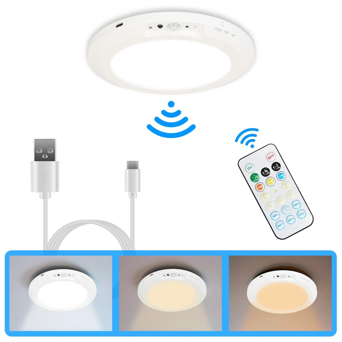 Magnetic Flush Ceiling Light Rechargeable Motion Sensor Ceiling Light Wireless Ceiling Light With Timer Remote Stepless - view 3