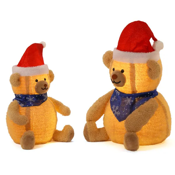 Set Of 2 Lighted Plush Bear Christmas Decorations, Pre-lit Pull Up Holiday Decor With 60 Warm White LED Lights For Xmas - view 8