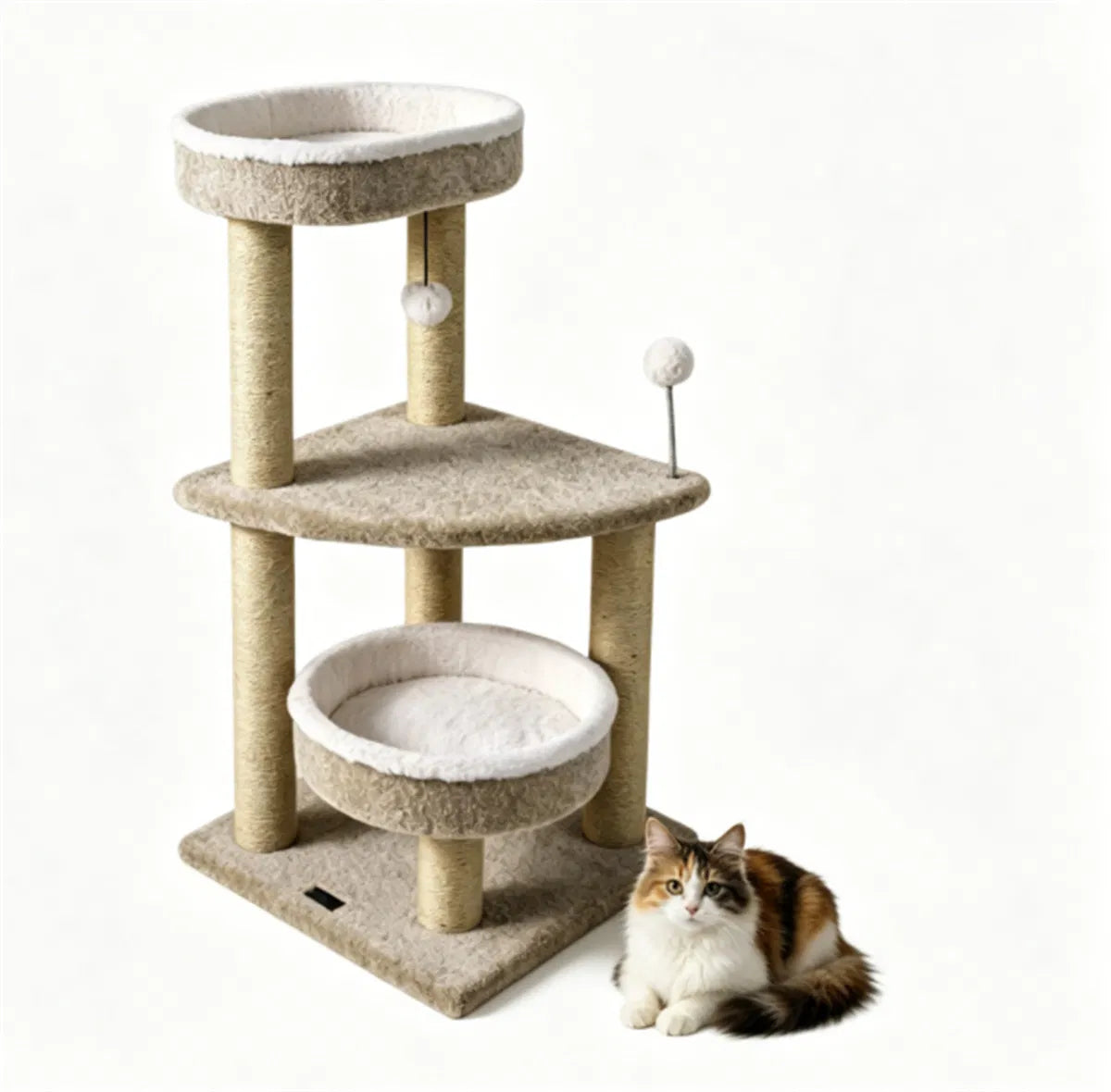 36" Compact SpaceSaving Cat Activity Center, HeavyDuty Stable Cat Climbing Furniture with Plush Rest Areas & Pompom Toy - view 8