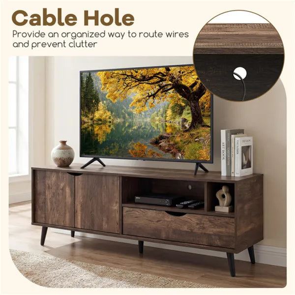 59" Rustic TV Stand For 65-inch TVs, Media Console With Cabinet, Drawer & 3 Open Shelves - view 3
