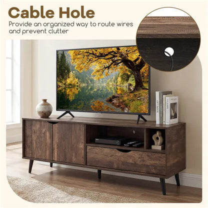 59" Rustic TV Stand For 65-inch TVs, Media Console With Cabinet, Drawer & 3 Open Shelves - view 3