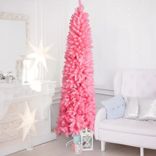 7.5 FT Hinged Christmas Tree, Artificial Pencil Christmas Tree, Unlit Artificial Christmas Pine Tree With 1075 Branch - view 4