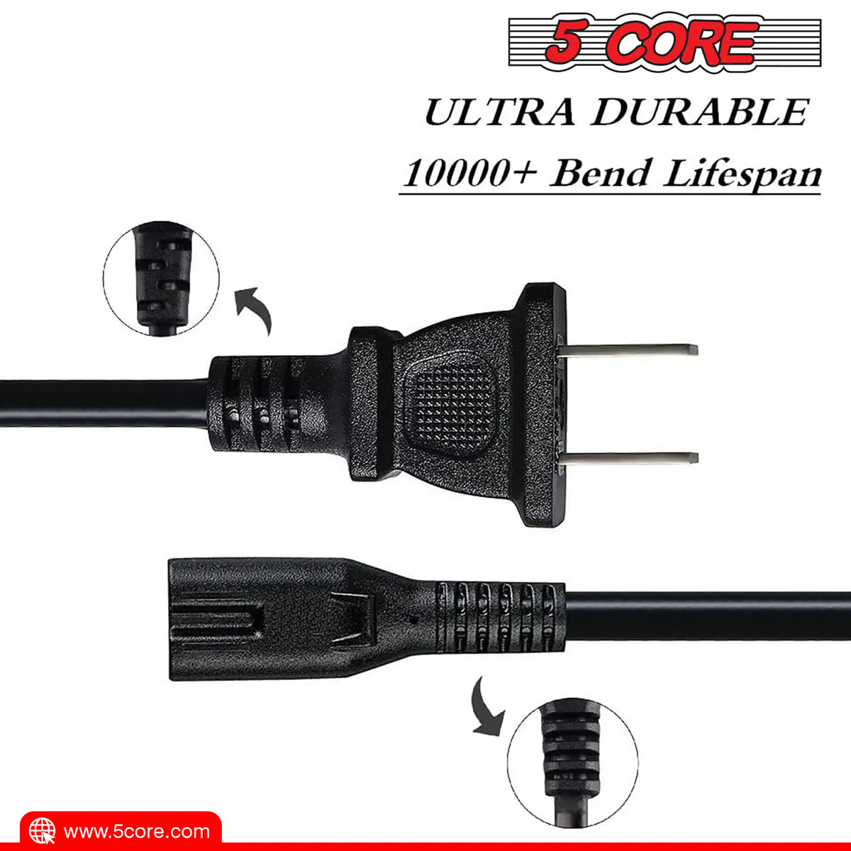 5 Core AC Power Cord 6 Ft ? 2 Prong US Male to Female Extension Adapter ? 16AWG/2C 125V 13A 1/2/5 Pc - PP 1001 - view 9