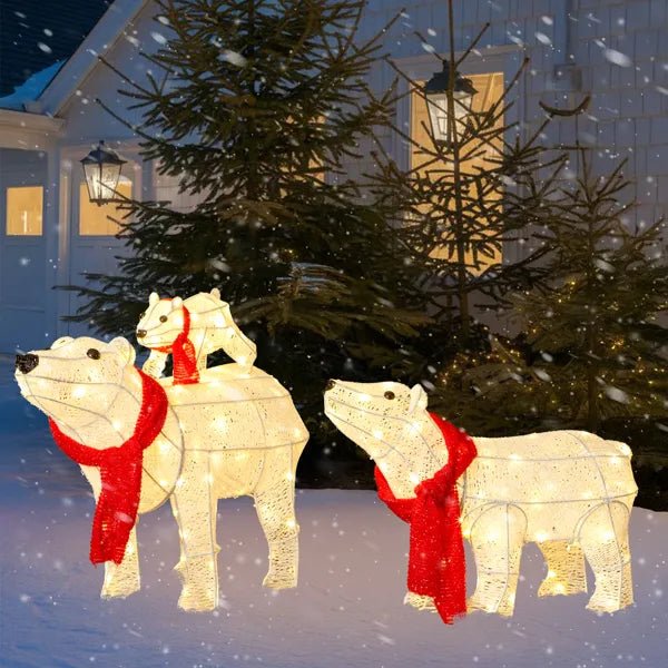 Set Of 3 Lighted Polar Bear Family Christmas Decorations, Pre-lit Holiday Decor With 190 Warm White LED Lights For Xmas - view 7