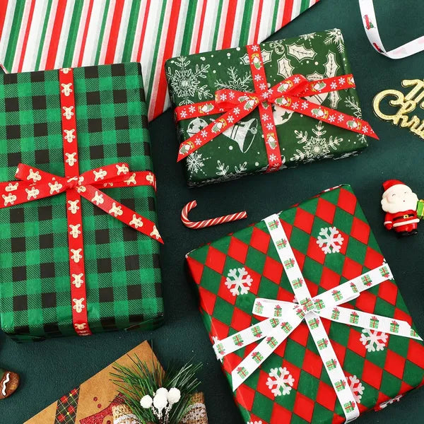 Christmas Ribbon, 15 Yards 3/8 Inch Christmas Grosgrain Ribbons For Gift Wrapping - view 2