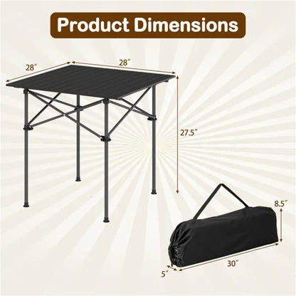 Black 28" Foldable Camping Table With Aluminum Top, 150 Lbs Capacity Portable Picnic Table With Carry Bag - view 3