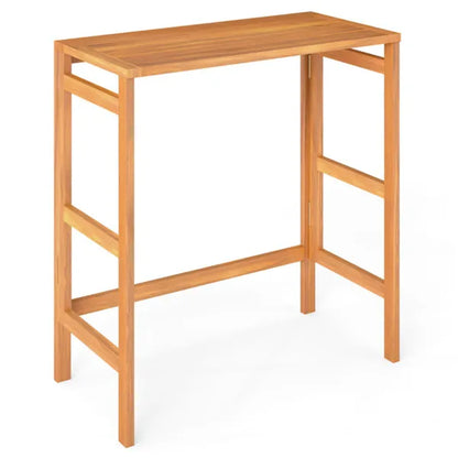 Natural Acacia Wood Foldable Patio Bar Table With Footrest & Slatted Top, Space-Saving Outdoor Pub Table - view 4