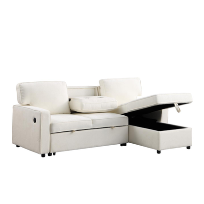 USTYLE Upholstery Sleeper Sectional Sofa With Storage Space, USB Port, 2 Cup Holders On Back Cushions - view 3
