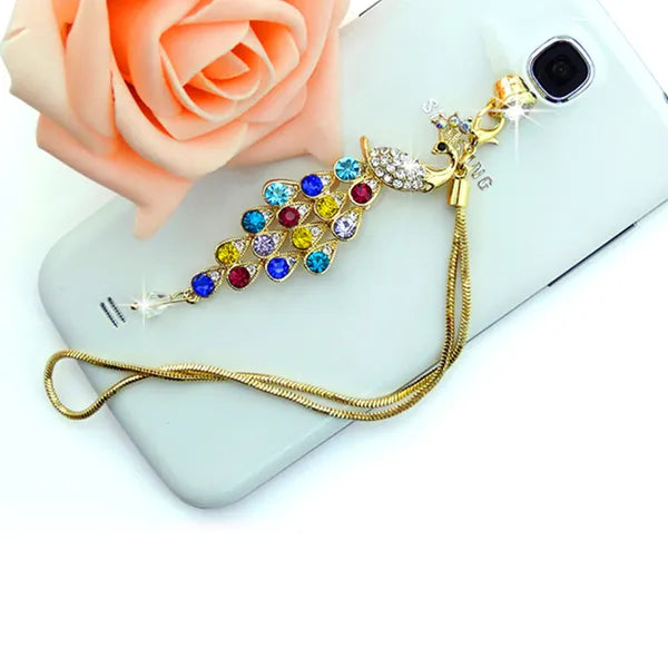 Colorful Crystal Diamond Peacock Dust Cap Pendant For Cell Phone 3.5mm Jack - view 5