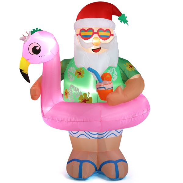 5.9 FT Lighted Christmas Inflatable Decoration, Inflatable Hawaii Santa Claus Outdoor Decoration