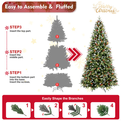 Artificial 6ft Green LED-lit Christmas Tree With 1593PE/PVC Mixed Branch Tips,Red Fruit And Pine Cone - view 2
