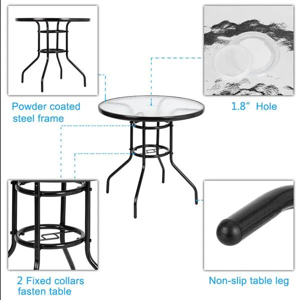Outdoor Dining Table Round Toughened Glass Table Yard Garden Glass Table() - view 3