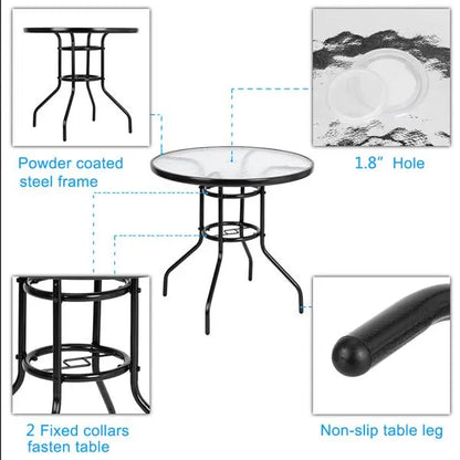 Outdoor Dining Table Round Toughened Glass Table Yard Garden Glass Table() - view 3