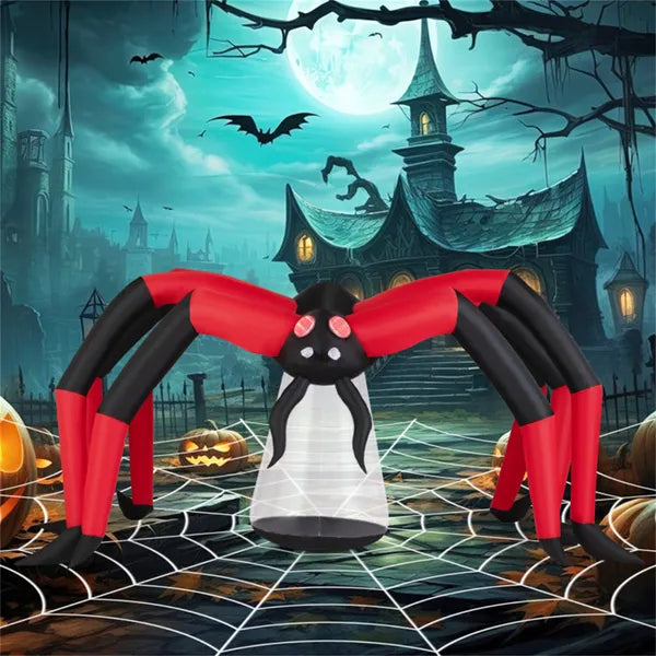 10ft Wide 5ft Tall Giant Halloween Inflatable Spider - LED Head Light + 2 Red Eye Tunnel Lights, Black + Red Color - view 4
