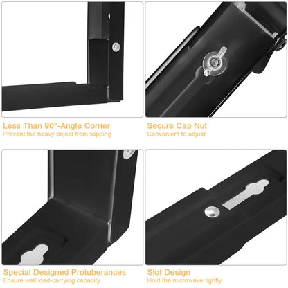 2 Pcs Microwave Brackets Adjustable Wall Mount Shelf Heavy Duty Carbon Steel Wall Microwave Cradle - view 6