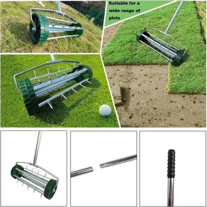 Heavy Duty Rotary Push Lawn Aerator With 3-Piece Long Steel Handle Spike Tine Design For Soil Aeration And Grass - view 8