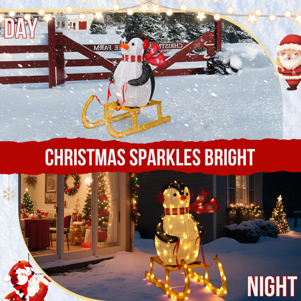 2.2FT Lighted Penguin Riding Sleigh Christmas Decorations, Pre-lit Holiday Decor With 130 Warm White LED Lights - view 7