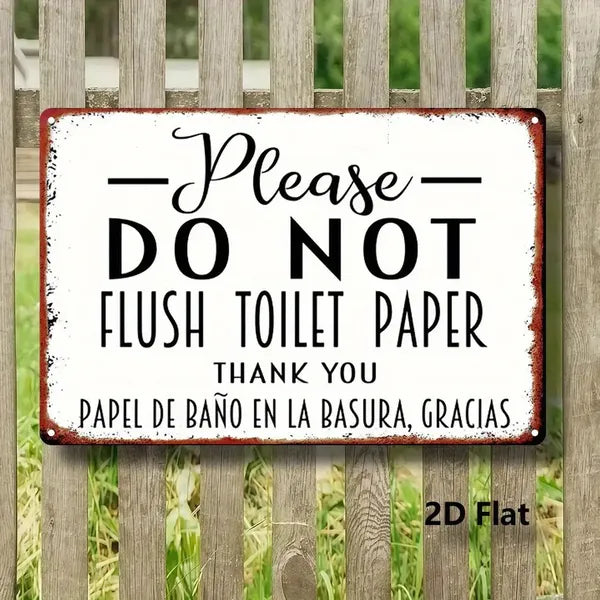 Vintage Bilingual Do Not Flush Toilet Paper Metal Sign English Spanish Bathroom Plaque Christmas Decor