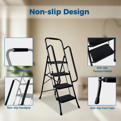 4 Step Ladder, Folding Step Stool With Wide Anti-Slip Pedal, Sturdy Steel Ladder, Convenient Handrail, Lightweight - view 4