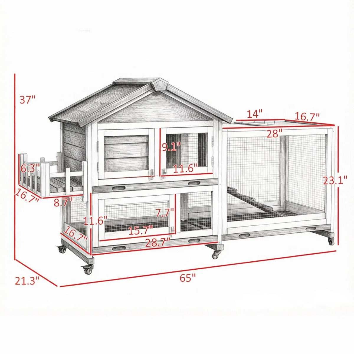 Gray 65" Spacious Wooden Rabbit Hutch: Pet Playpen with Openable Roof for Easy Access & Storage Box for Rabbits - view 2