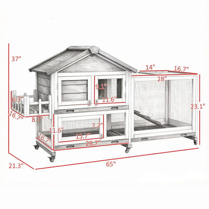 Gray 65" Spacious Wooden Rabbit Hutch: Pet Playpen with Openable Roof for Easy Access & Storage Box for Rabbits - view 2