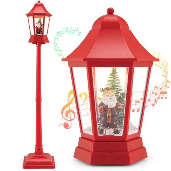 64" Christmas Streetlamp Lantern: 60 Warm LEDs, 8 Xmas Melodies, 2 Display Ways, ABS/PP/PVC, Red