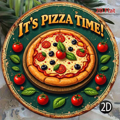1pc 2D Flat Round Sign Pizza Time Retro, "Decorative Plaque 8x8in" Delicious Pizza - view 6