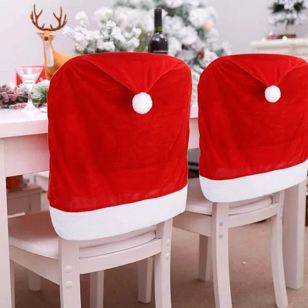 4pc Red Hat Dining Chair Slipcovers,Christmas Chair Back Covers Kitchen Chair Covers For Christmas Holiday Festival